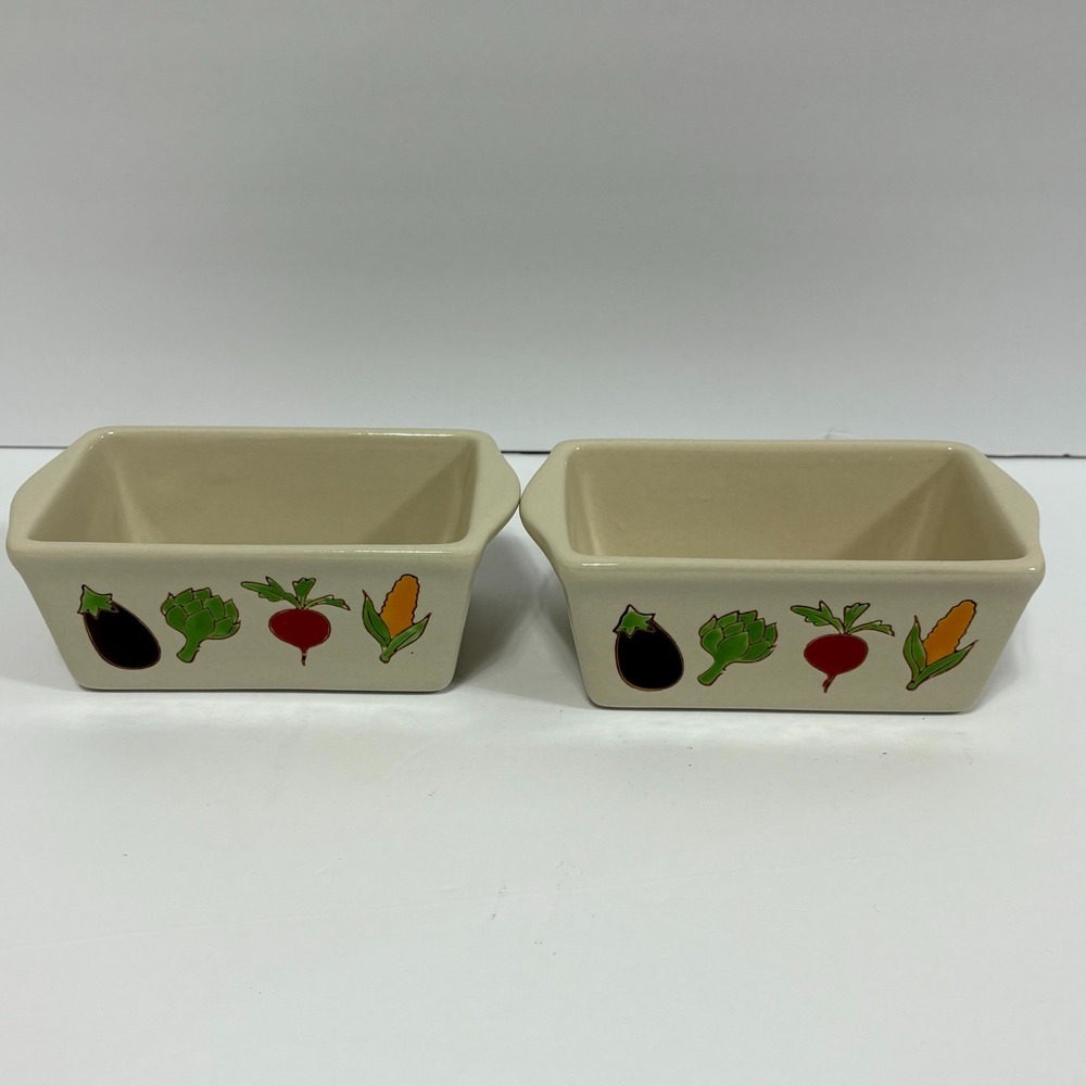 Nantucket Mini‎ Loaf Bread Pan/Dishes Ceramic Vegetable Rectangle - Lot of 2